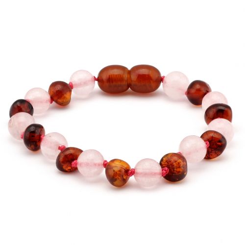 Baby Bracelet -  Rose Quartz / Honey amber