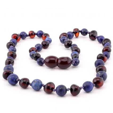 Baby Necklace - Lapis Lazuli / Cherry amber