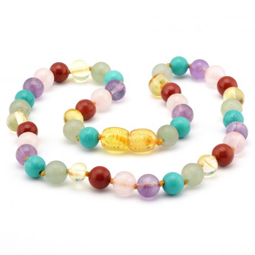 Baby Necklace - Multi Gemstone and Baltic amber