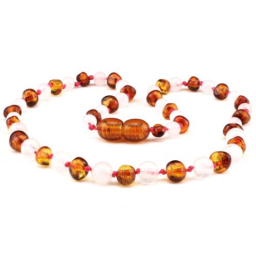 Baby Necklace - Rose Quartz / Honey amber
