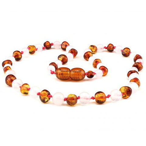 Baby Necklace - Rose Quartz / Honey amber